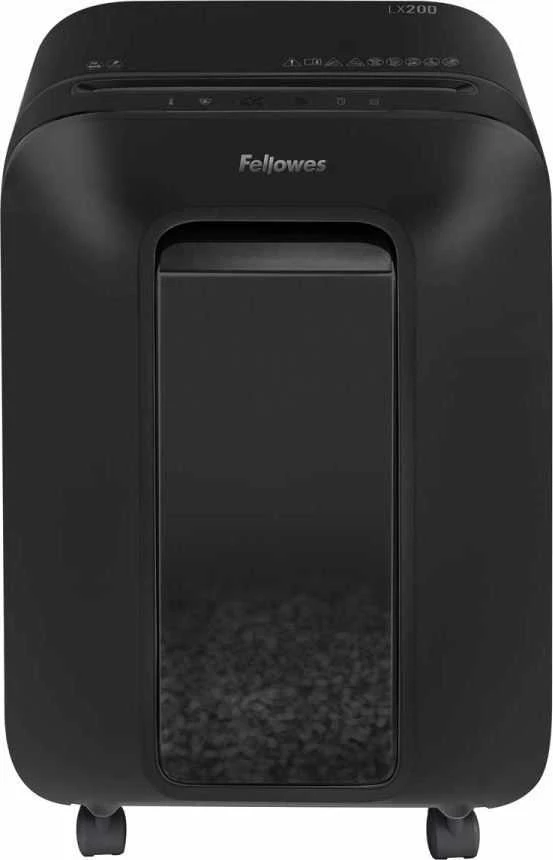 Juodas Fellowes LX200 naikintuvas su talpos langeliu