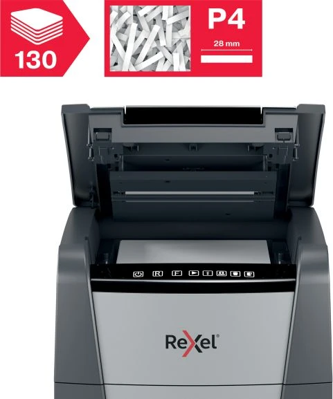 Rexel Optimum AutoFeed+ 130X Dokumentų naikiklis, Cross shredding, 4x28 mm, 55 dB, P-4, 44 L, Juoda