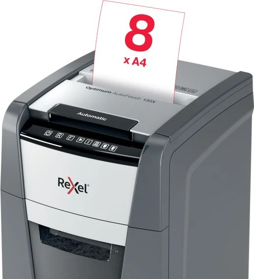 Rexel Optimum AutoFeed+ 130X Dokumentų naikiklis, Cross shredding, 4x28 mm, 55 dB, P-4, 44 L, Juoda