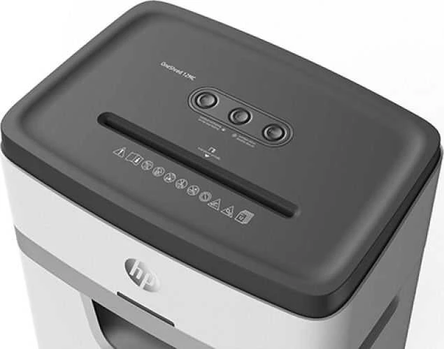 Hewlett Packard (HP) HP ONESHRED 12MC dokumentų smulkintuvas, mikropjovimas, P-5, 12 kortelių, 25l, šviesiai pilkas