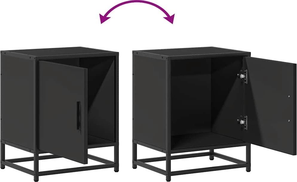 Spintelės prie lovos 2 vnt Juodos 40x31x50cm Mediena ir metalas