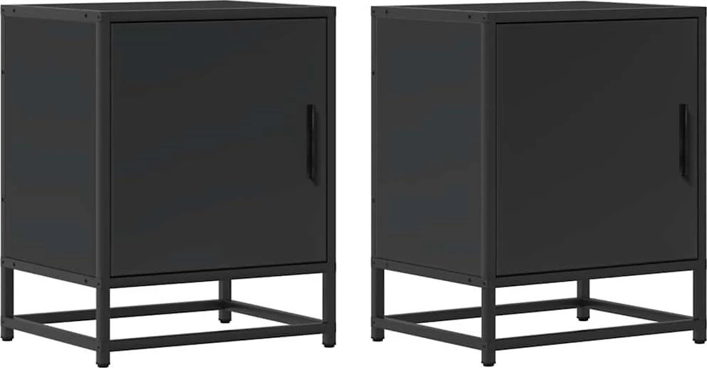 Spintelės prie lovos 2 vnt Juodos 40x31x50cm Mediena ir metalas