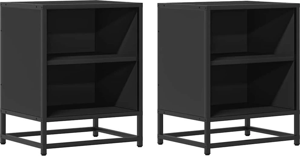 Spintelės prie lovos 2 vnt Juodos 40x31x50cm Mediena ir metalas