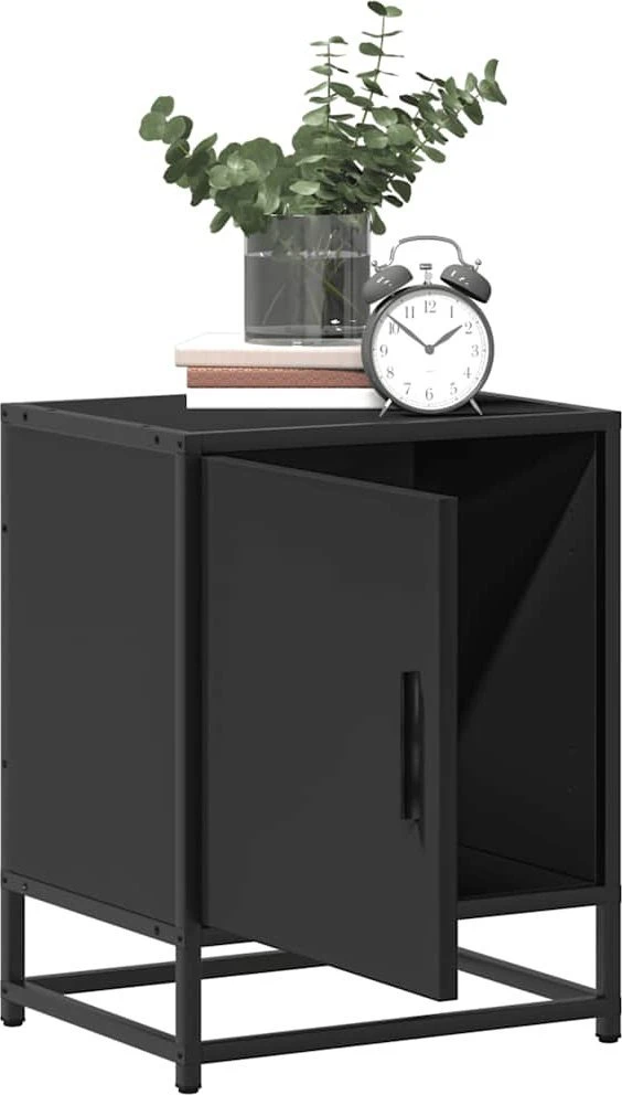 Spintelės prie lovos 2 vnt Juodos 40x31x50cm Mediena ir metalas