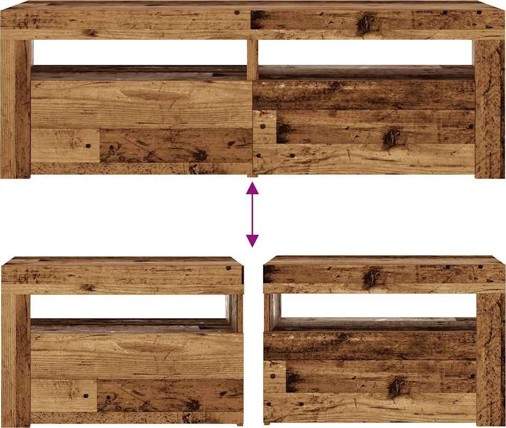Spintelės prie lovos 2 vnt su šviesos diodais Old Wood