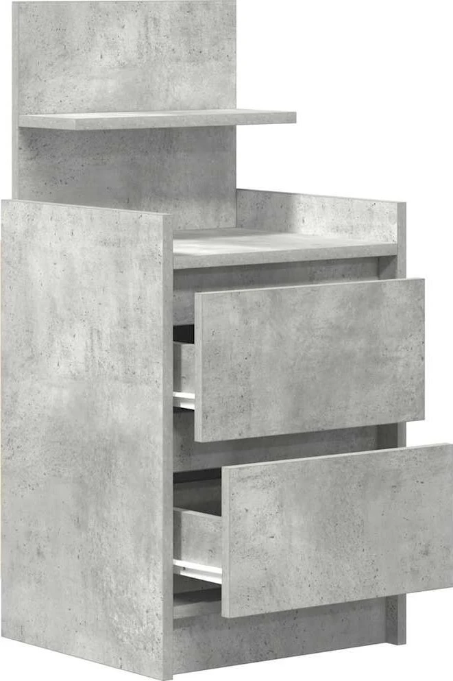 Naktinė spintelė su 2 stalčiais, betoninė pilka, 38x34x80 cm