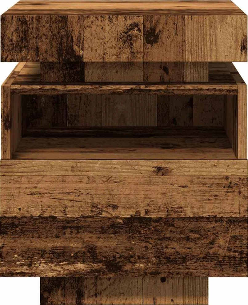 naktinė spintelė su LED lemputėmis, sena mediena 40x39x48,5 cm