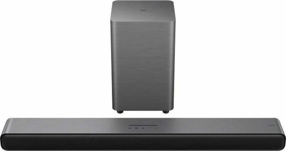 Namų kino sistema TCL S S55H 2.1 klasės kanalų garso juosta su „Dolby Atmos“, belaidžiu žemųjų dažnių garsiakalbiu ir „Bluetooth“ muzikos transliacija