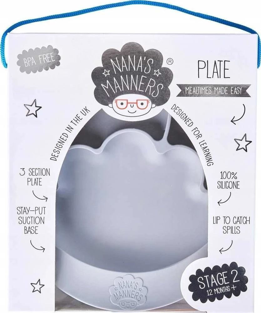 Nana`s Manners Silikoninė lėkštė su siurbtuku Pilka Nana's Manners