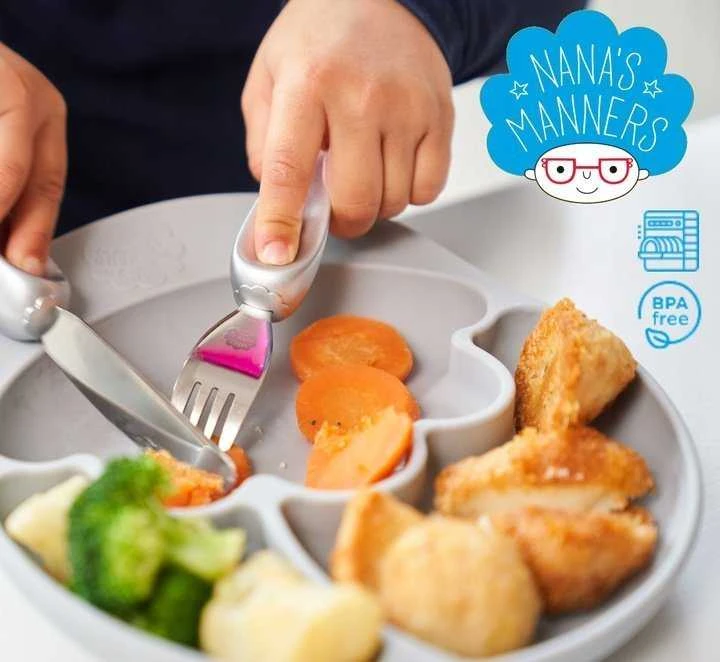 Nana`s Manners Silikoninė lėkštė su siurbtuku Pilka Nana's Manners