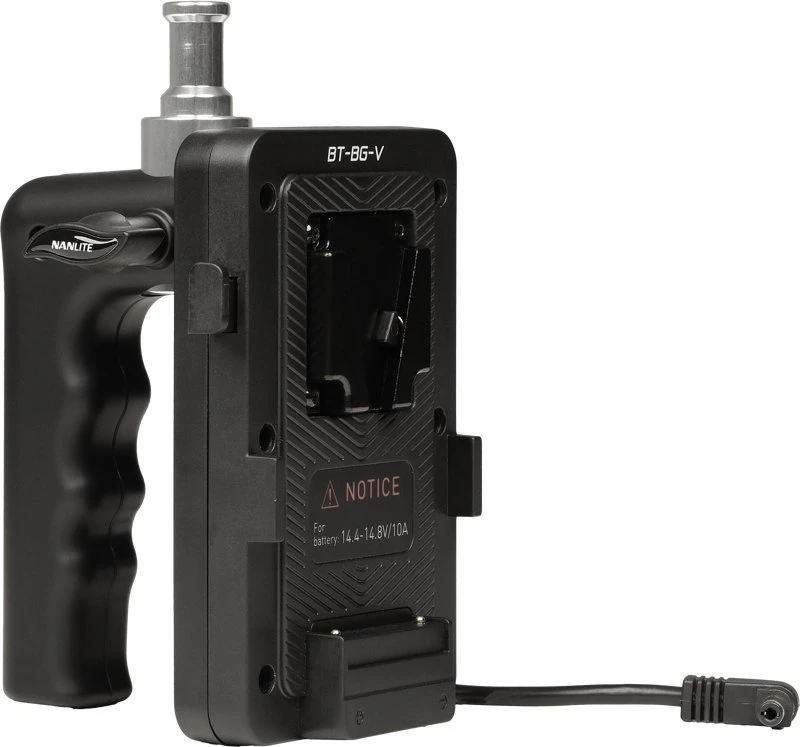 Nanlite V-mount akumuliatoriaus rankena su DC jungtimi (BT-BG-V)