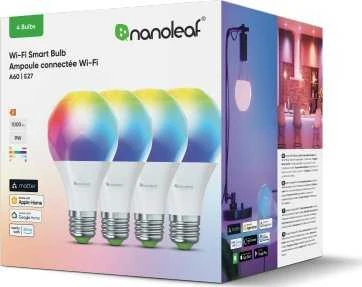 „Nanoleaf Essentials Smart A60“ lemputė „Matter WiFi“ 900 lm, 2700–6500 K, 4 vnt. pakuotė | E27 | 9 W | RGBCW