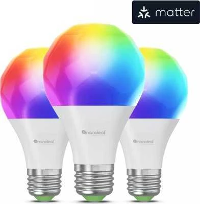 Nanoleaf Essentials Smart A60 lemputė E27 Matter 9W 806Lm RGBCW 2700-6500K, 3vnt pakuotė | E27 | 8,5 W | RGBCW | Bluetooth, siūlai