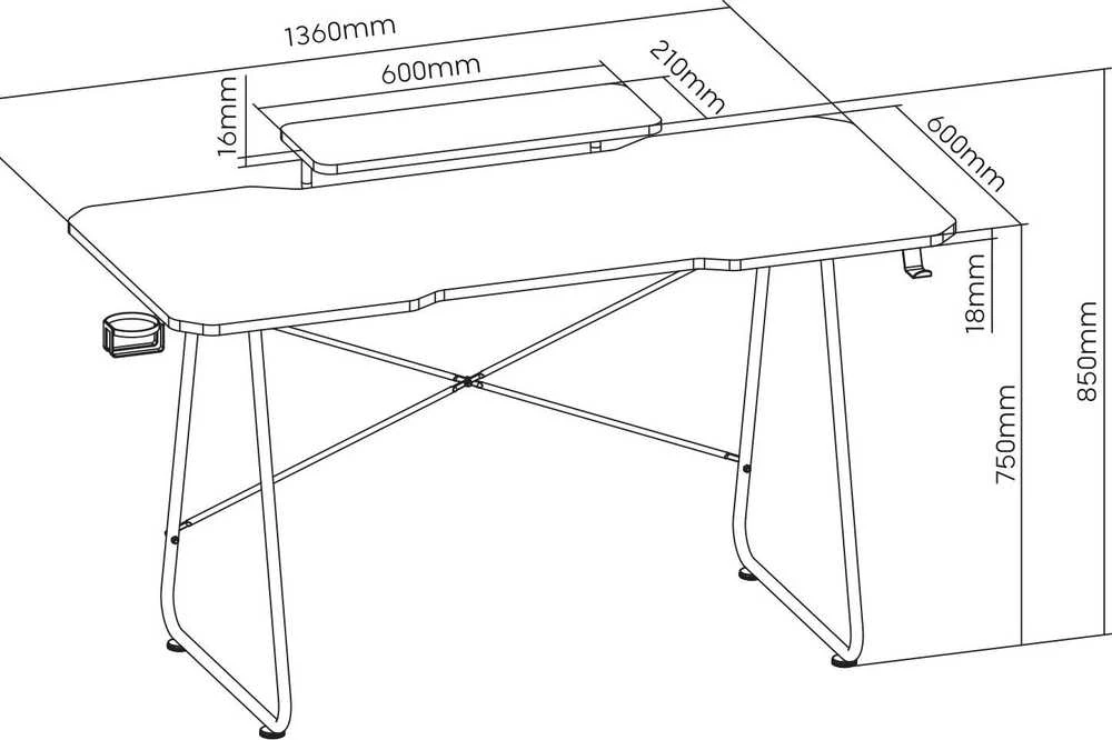 Biurko Žaidimų stalas su monitoriaus lentyna NanoRS, 50 kg, aukštis 850 mm, juodas, RS170