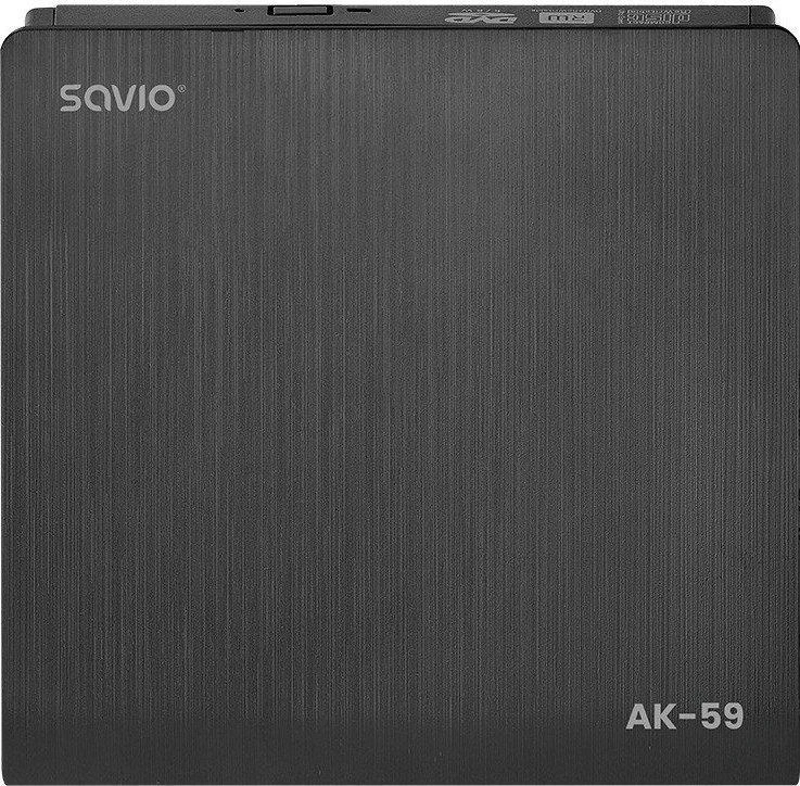 Išorinis CD/DVD Rašytuvas - Savio AK-59 Slim R/RW - USB-C/USB-A, Juodas