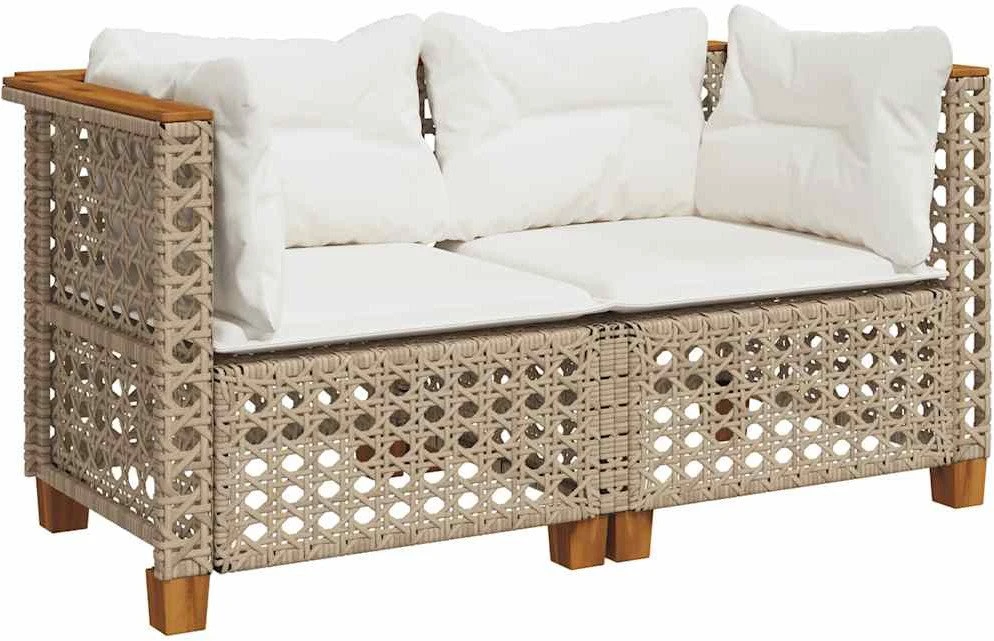 Sofa Kampinės sofos dalys su pagalvėmis, 2vnt., smėlio, poliratanas