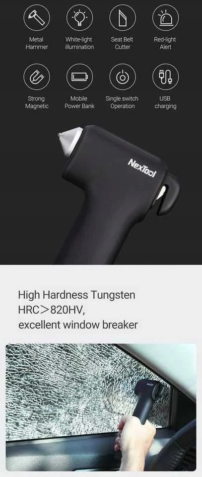 „NexTool Hammer Rescue NE0140“ 4 viename daugiafunkcis gelbėjimo įrankis