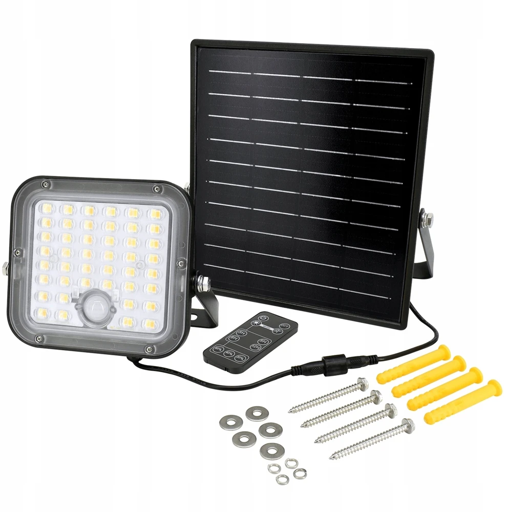 BEMKO SOLPAR LED saulės energija varomas prožektorius 10W 1500lm 3000/4000K IP65 Juoda PIR jutiklis