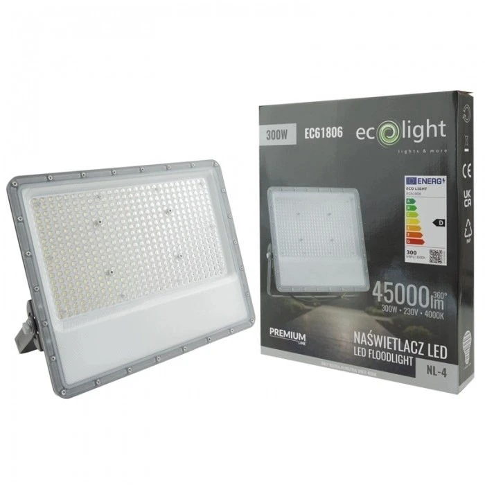 Ecolight LED prožektorius Premium NL-4 300W 45000lm 4000K pilkas IP65 (EC61806)