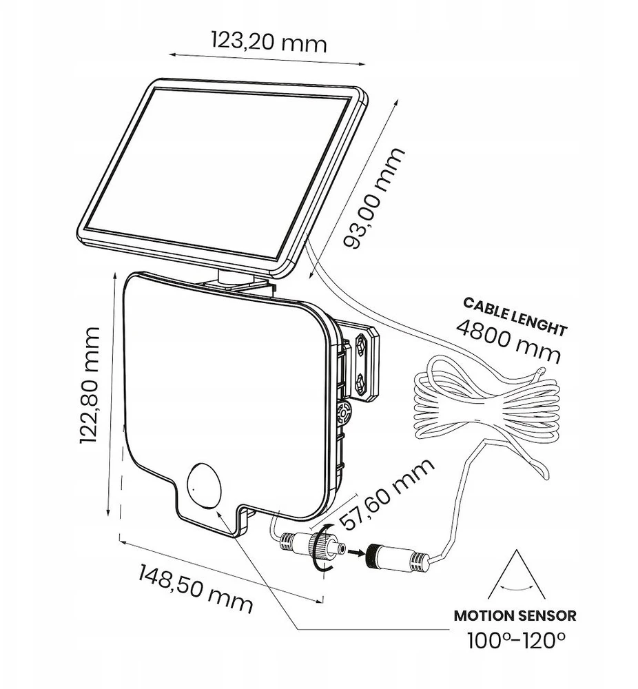 Eko-Light saulės energijos prožektorius Alex 600lm 4000K IP44 (EKO2507)