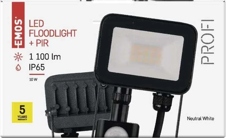 „Emos Floodlight“ LED prožektorius Profi/Ideo PIR ZS2712 10W 1100lm 4000K IP65 PIR judesio jutiklis juodas