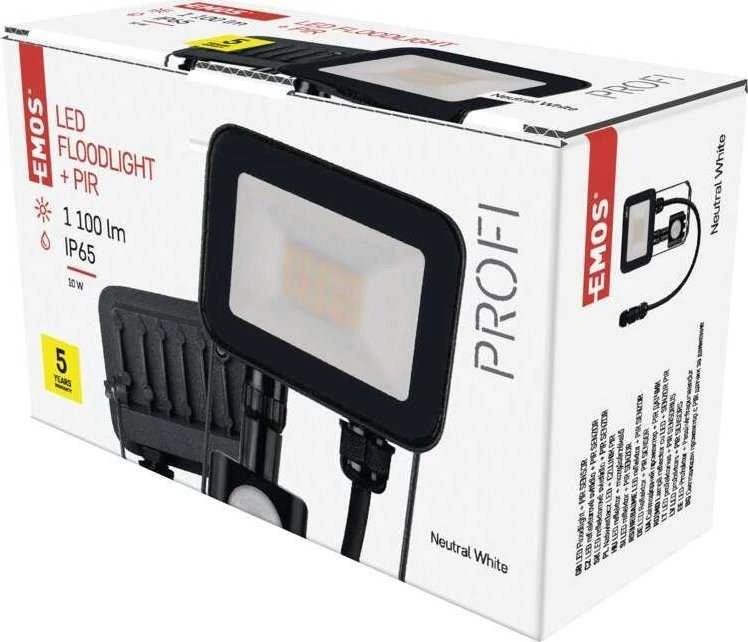 „Emos Floodlight“ LED prožektorius Profi/Ideo PIR ZS2712 10W 1100lm 4000K IP65 PIR judesio jutiklis juodas