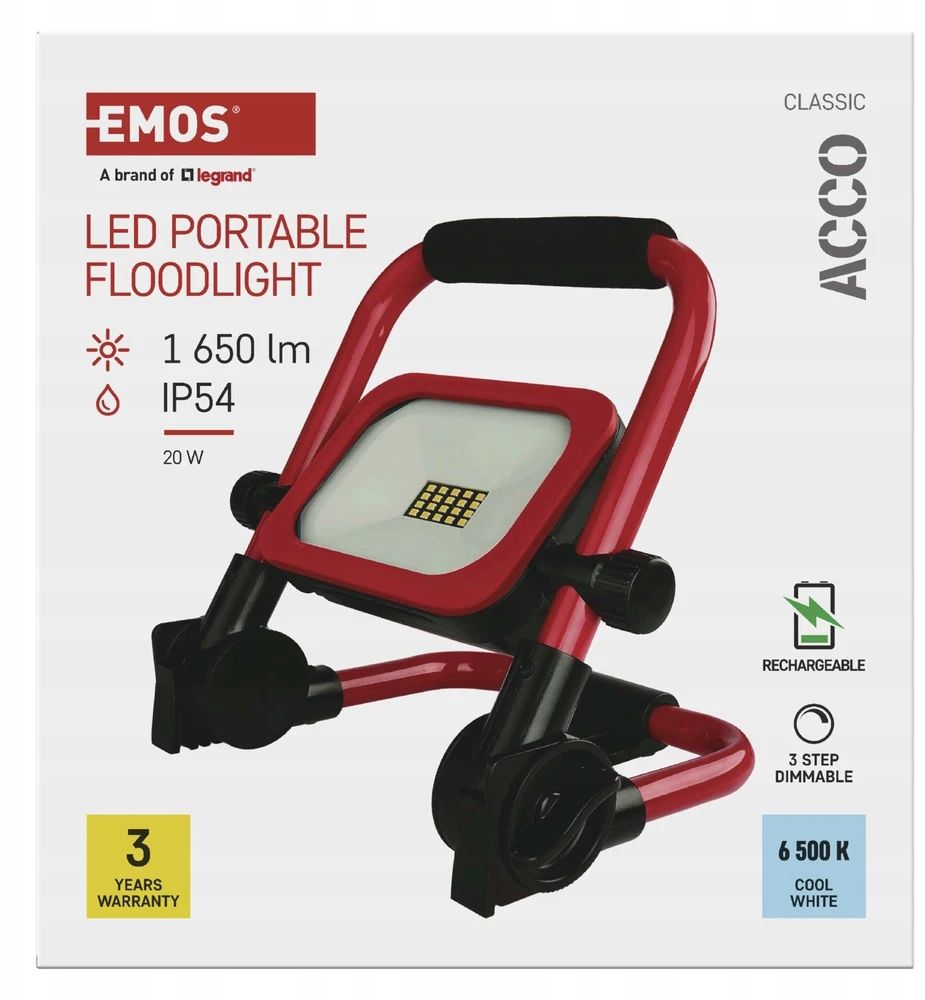 Emos Prožektorius Nešiojamas LED prožektorius ACCO įkraunamas 20W šalta balta ZS2813