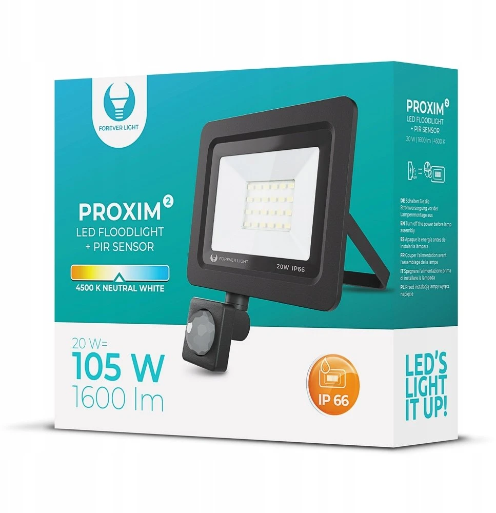 Prožektorius LED PROXIM II 20W |4500K| PIR IP66 Forever Light