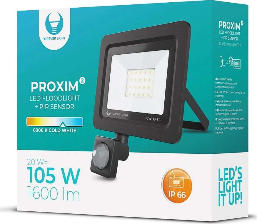 Prožektorius LED PROXIM II 20W |6000K| PIR IP66 Forever Light