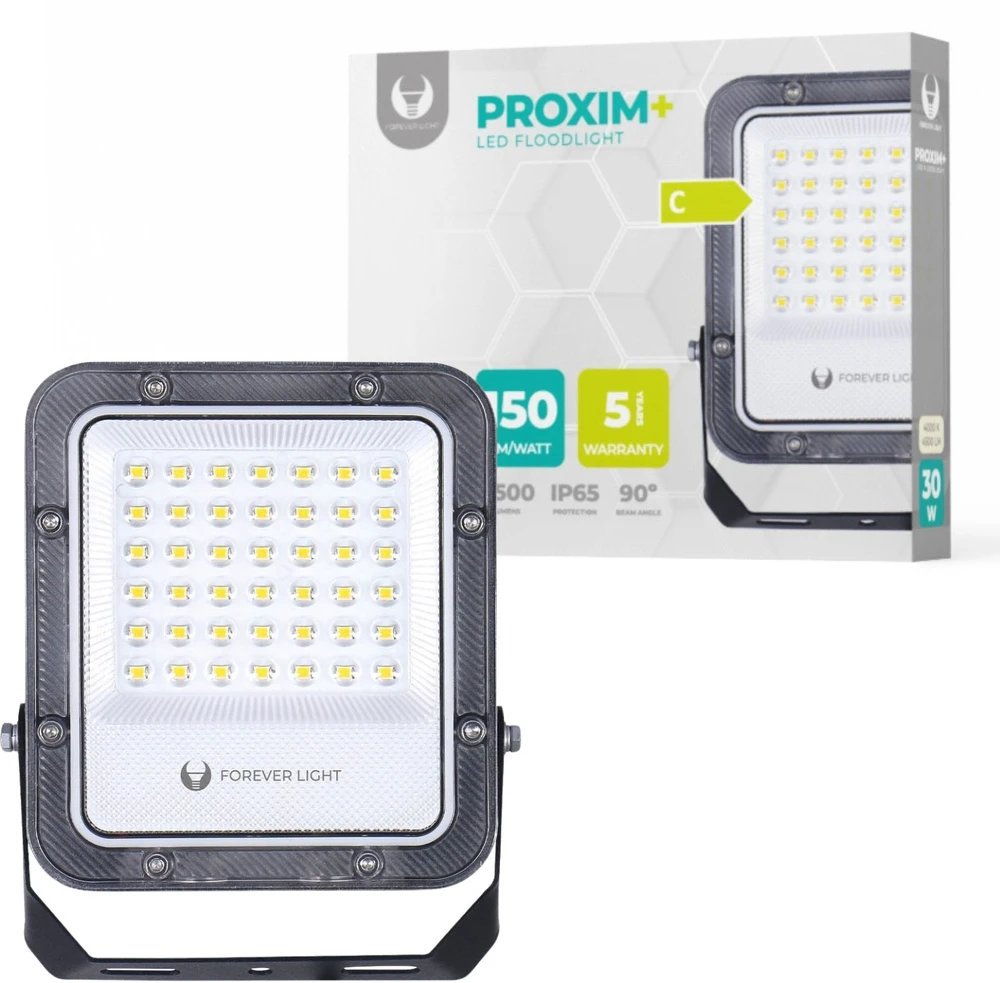 „Telforceone“ LED prožektorius PROXIM+ 30W 4000K 4500lm 230V IP65 „Forever Light“ 150lm/W 5 metų garantija
