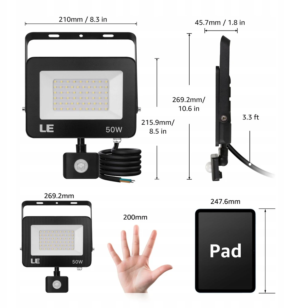 LEPRO 340006-DW-EU 50W 5000K IP65 LED prožektorius su judesio sensoriumi