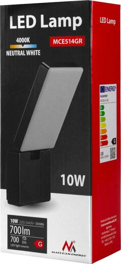 Lampa „Maclean“ LED lempa, pilka, 10 W, IP65, 700 lm, neutrali balta (4000 K) MCE514 GR