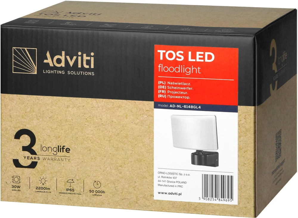 Orno TOS LED 30W LED sodo prožektorius, 2200lm, IP65, 4000K, PC, pilkas