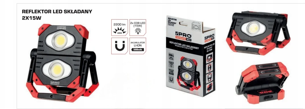 Sulankstomas pastatomas LED prožektorius 2200lm 2x15W