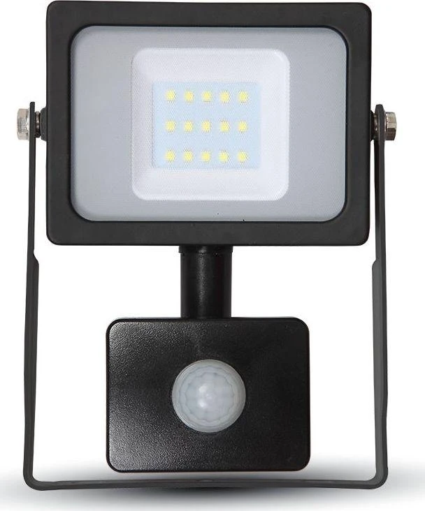 10W LED prožektorius V-TAC, 3000K (šiltai balta), su judesio davikliu, juodu korpusu, SAMSUNG LED chip