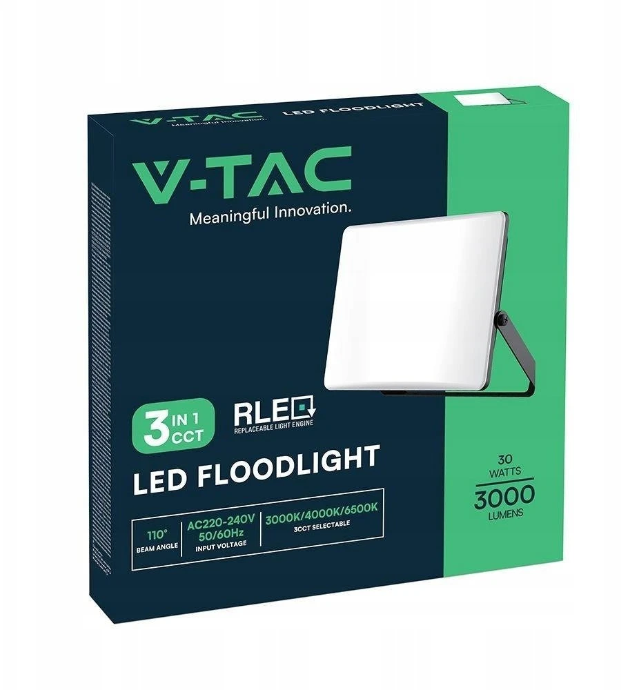 V-tac 30W LED prožektorius, juodu korpusu, 3000/4000/6500K