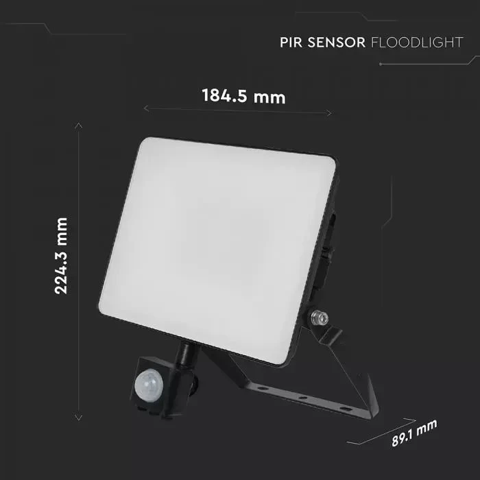 V-TAC LED prožektorius su judesio jutikliu FLUXI MC 30W 3600lm 4000K IP65 Juodas 23845-5