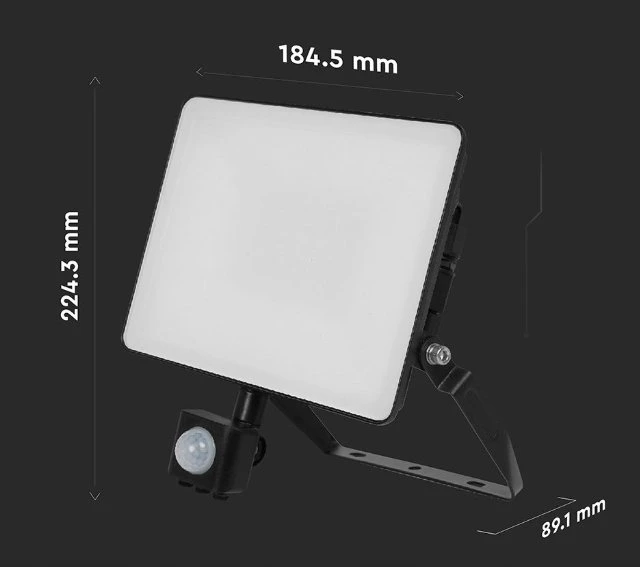 Naświetlacz V-TAC Projektorius LED su judesio jutikliu FLUXI MC 30W 3600lm 6500K IP65 Juodas