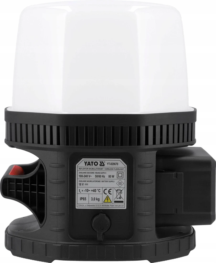 Toya Sa Poland Galingas nešiojamas neakinantis prožektorius su abažūru | 18V 10000LM 360°, IK08 (YT-829670)