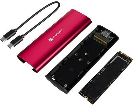 NATEC RHINO M.2 NVME LITE išorinis SSD korpusas USB-C 3.2 GEN 2 RUBY Raudonas