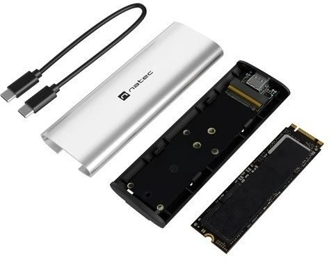 NATEC RHINO M.2 NVME LITE EXTERNAL SSD ENCLOSURE USB-C 3.2 GEN 2 ARCTIC Sidabrinis