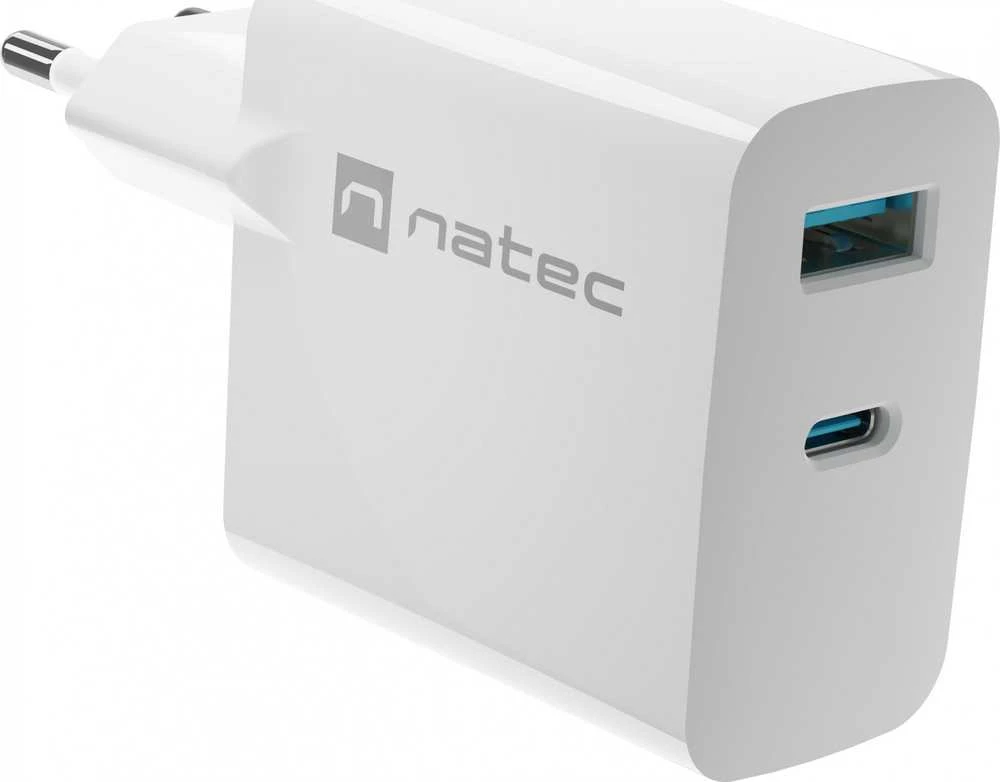 Maitinimo Adapteris - Natec Ribera 1x USB-A + 1x USB-C 65W Baltas
