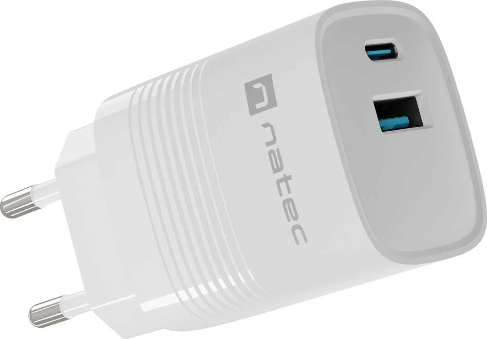 Įkroviklis - NATEC RIBERA GAN 30W USB-A + USB-C Greitas Pakrovėjas Baltas