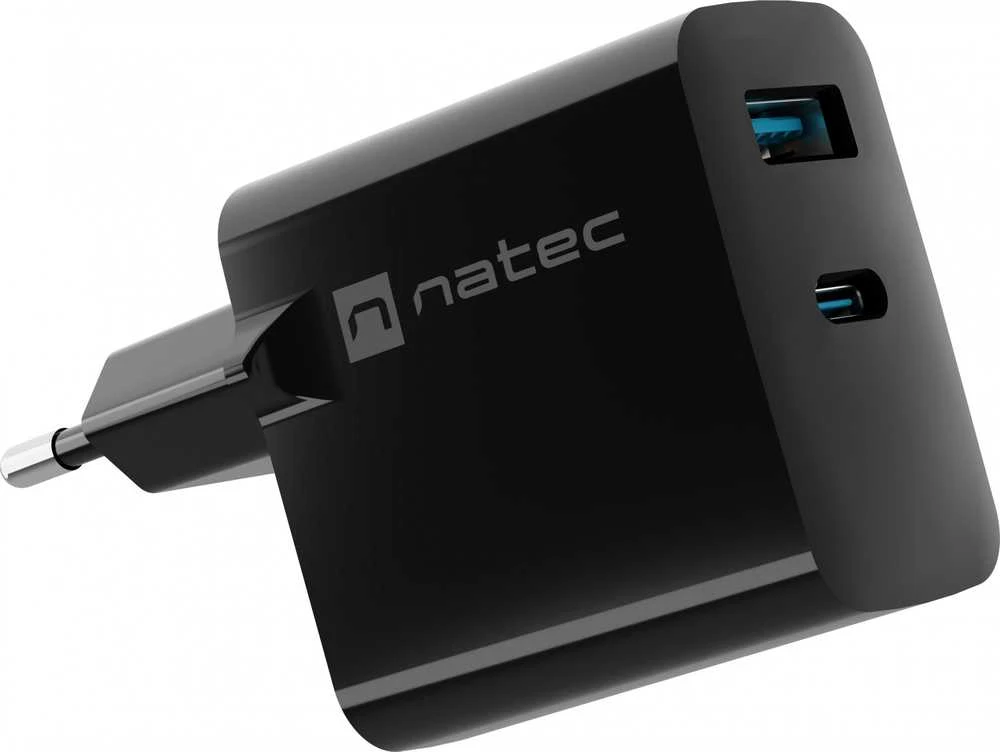 Įkroviklis - Natec Ribera 1x USB-A + 1x USB-C 45W Juodas