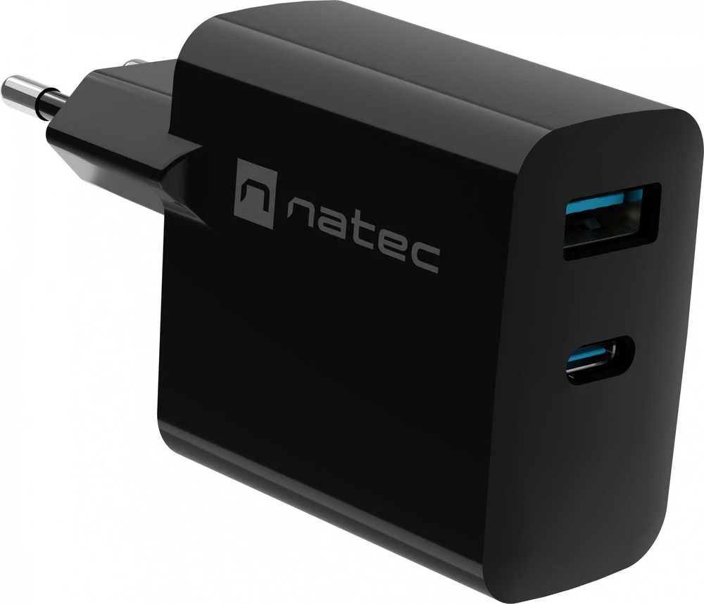 Įkroviklis - Natec Ribera 1x USB-A + 1x USB-C 45W Juodas