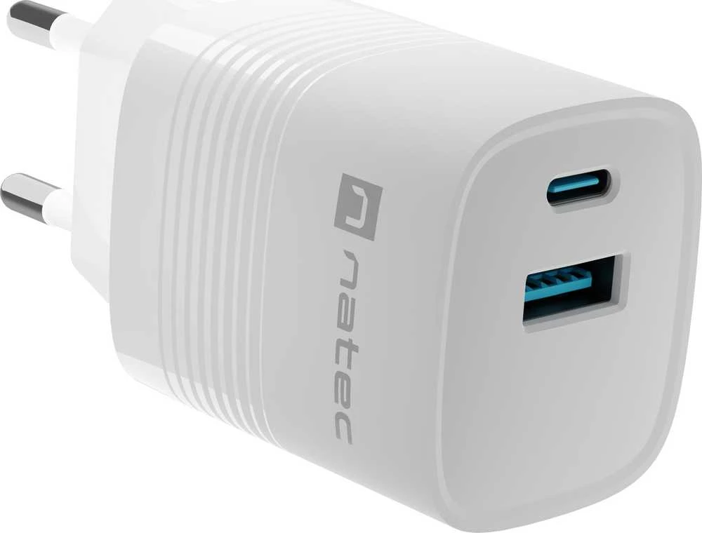 Įkroviklis - NATEC RIBERA GAN 30W USB-A + USB-C Greitas Pakrovėjas Baltas