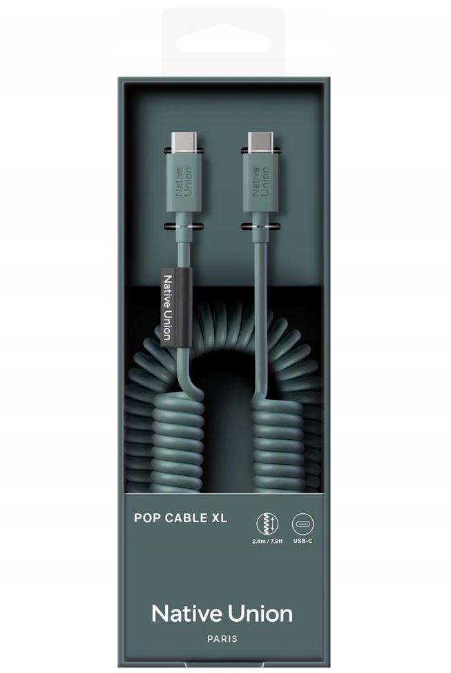 Native Union Native Union Pop Cable - USB-C - USB-C kabelis, 2,4 m 60 W (šiferio žalia)