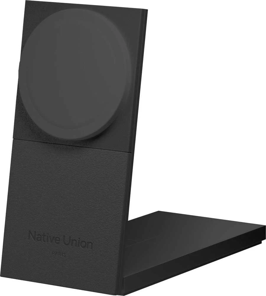 „Native Union Rise 2-in-1 Qi2“ belaidis įkroviklis, juodas