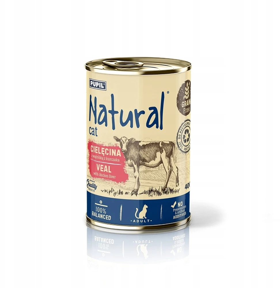 NATURAL Veršiena su vištienos kepenėlėmis - šlapias maistas katėms - 400g