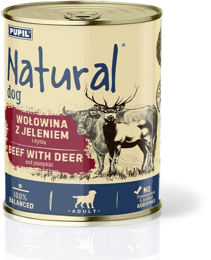 NATURAL jautiena su elniena ir moliūgu - šlapi šunų maistas - 800g